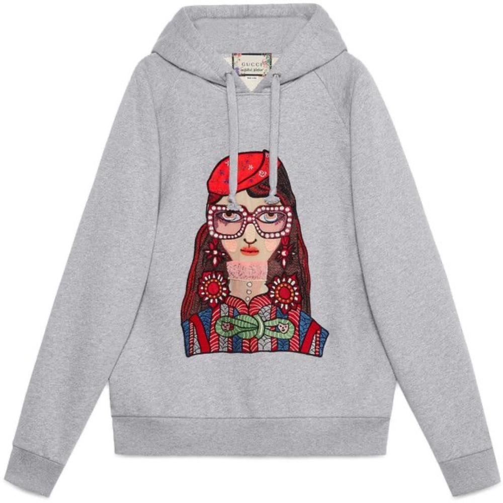 Gucci Unskilled Worker Embroidered Grey Hoodie_Oversize_Size Small_Brand New